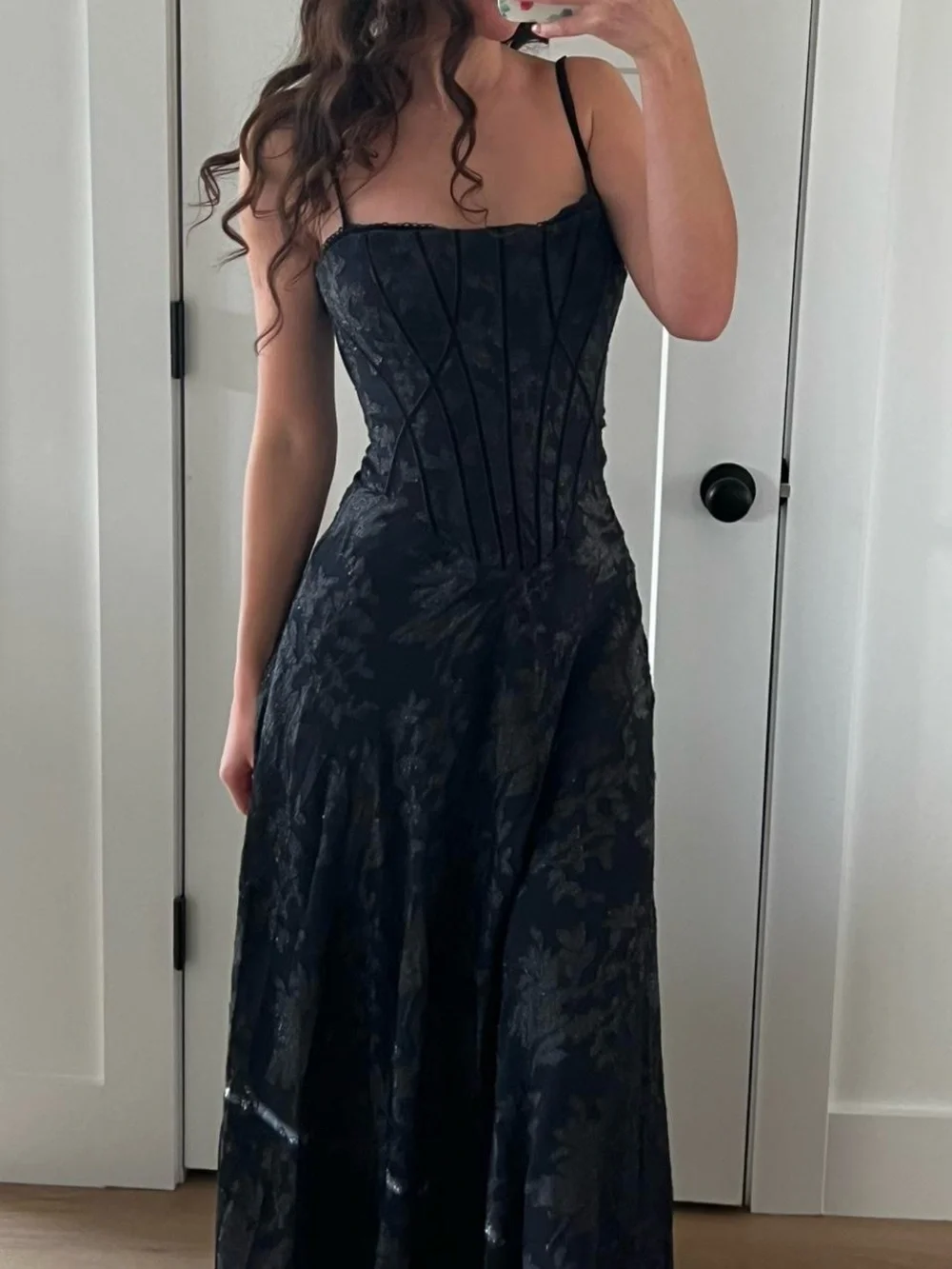House Of Cb ESME Midnight Blue Lurex Chiffon Maxi Dress - Picture 3 of 9